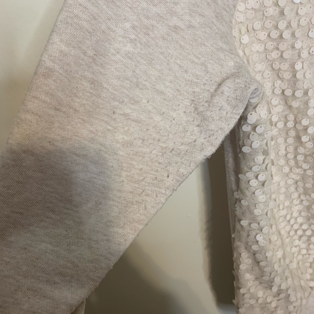 Iris Basic Cream Sequins Crew Neck Sweatshirt Top - image 4